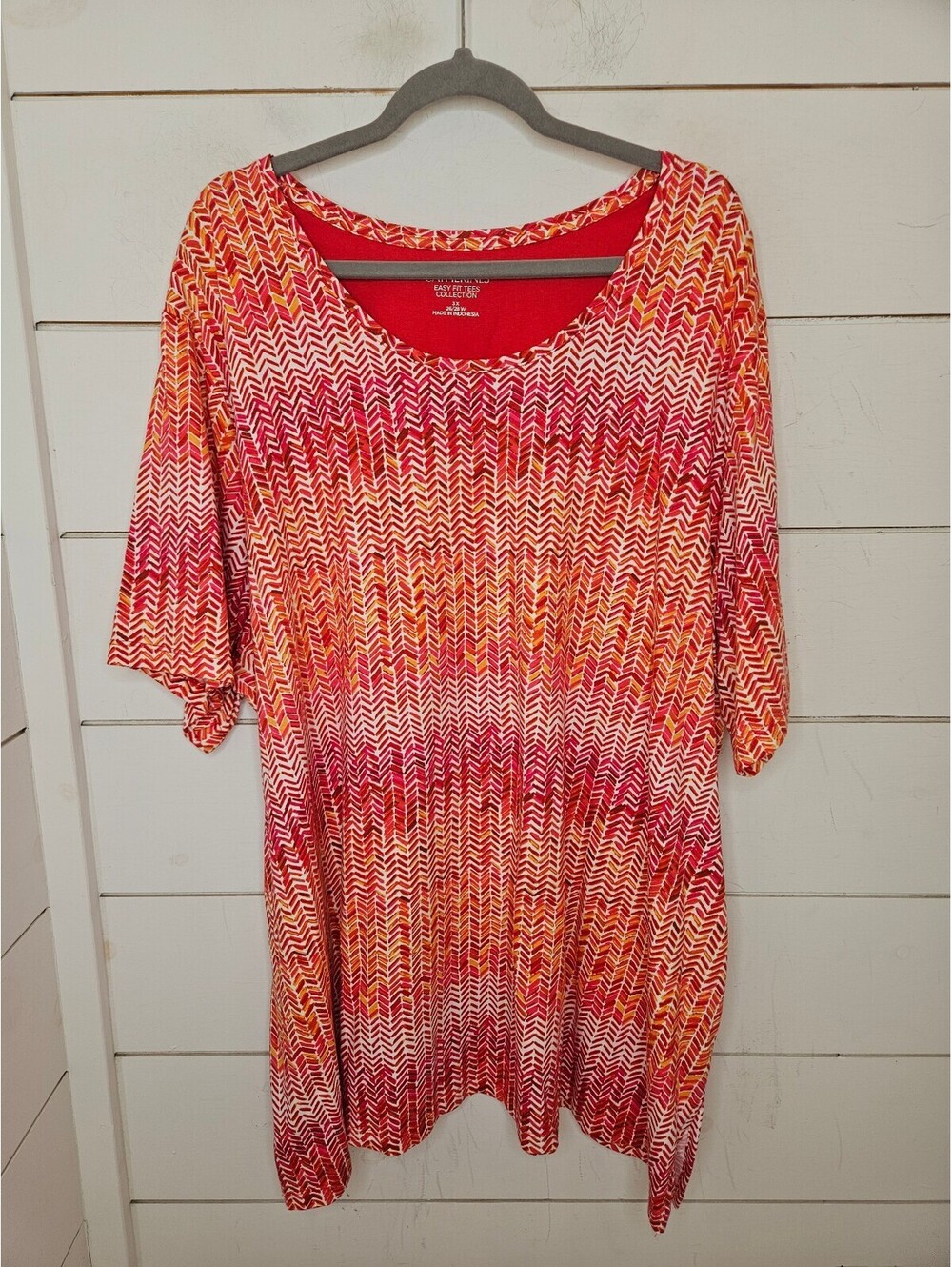 Catherines Easy Fit Tee 3X pink white & orange ombre look short sleeve tee shirt